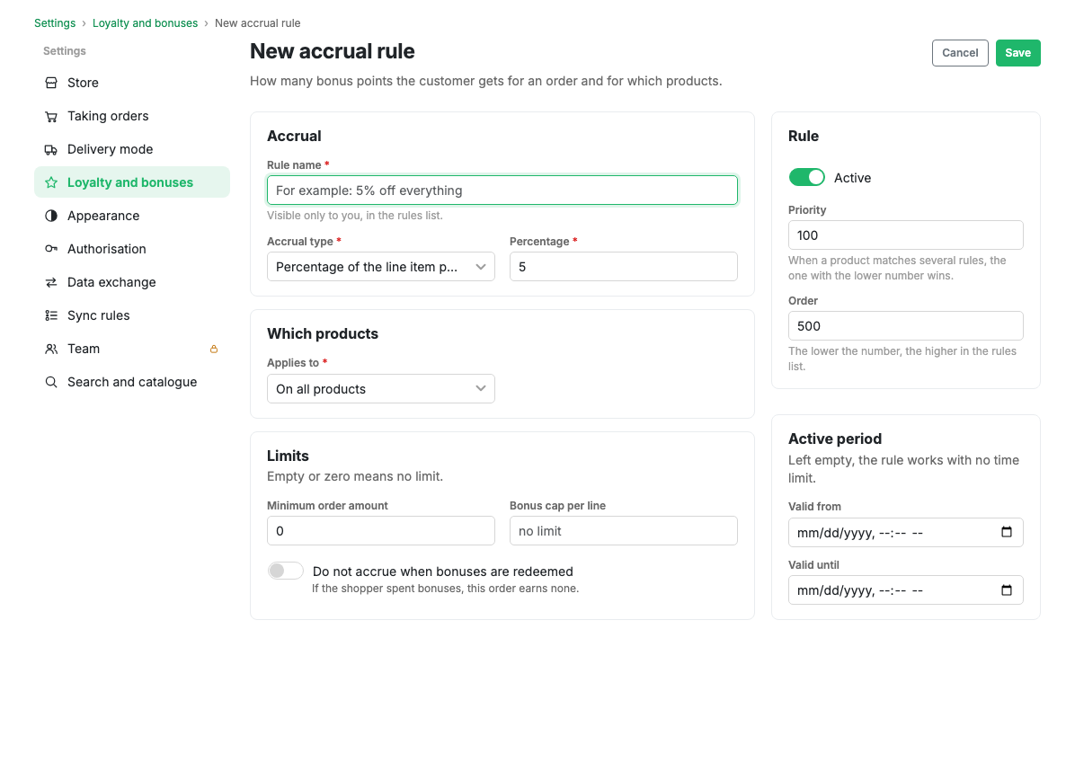 Accrual rule card