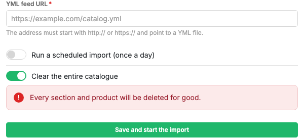 The catalogue clearing warning