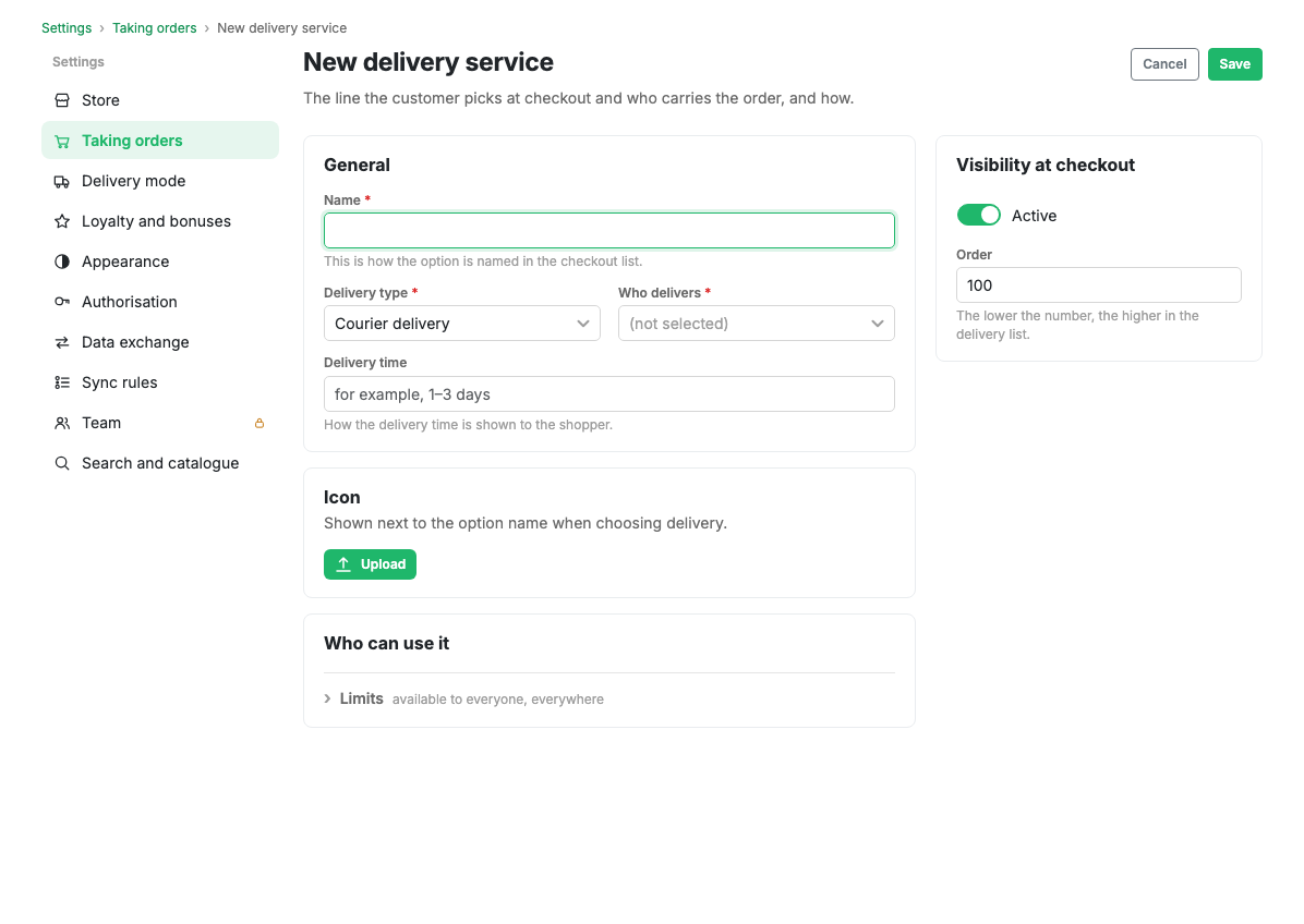 Delivery method card