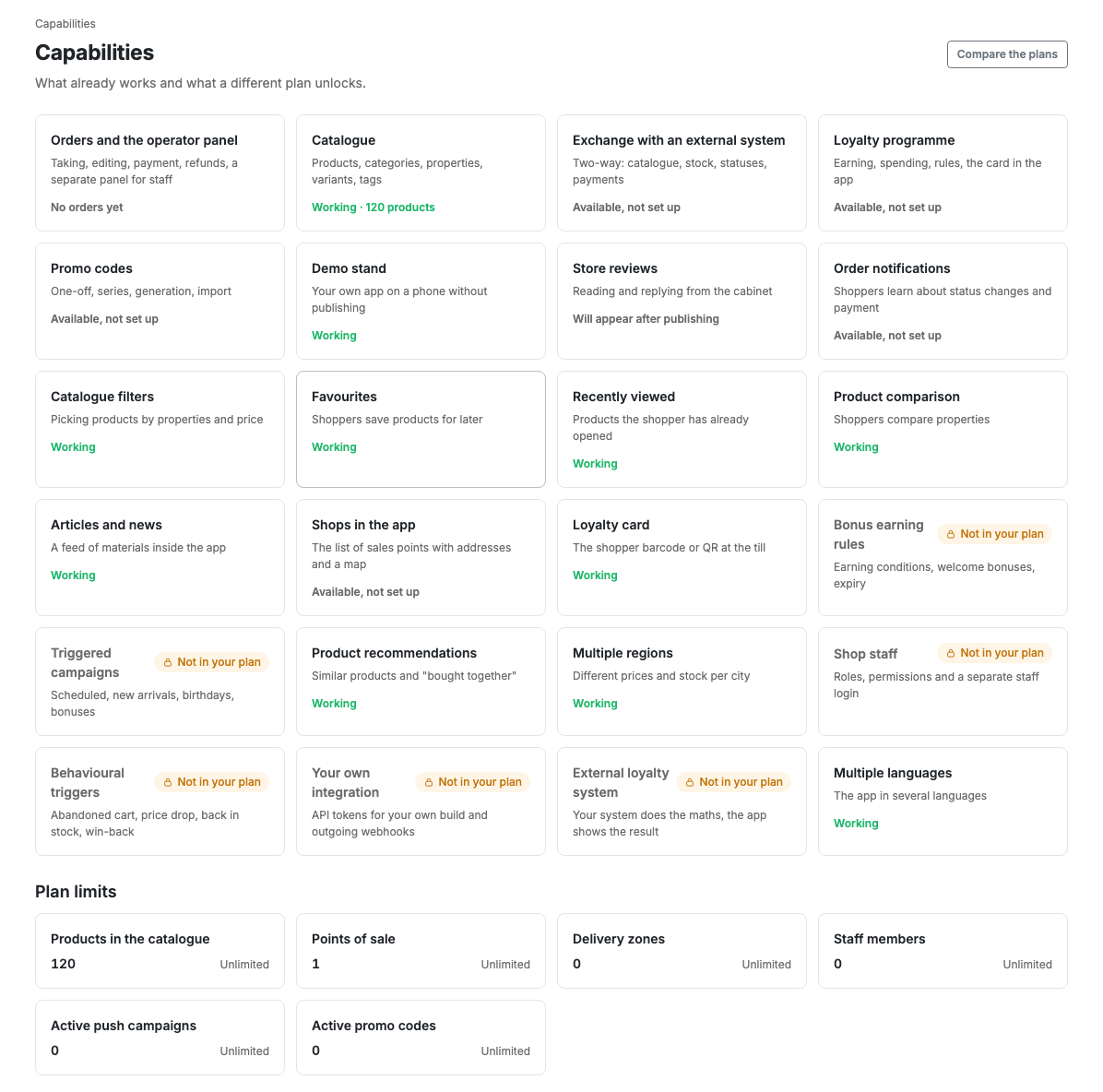 Shop capabilities