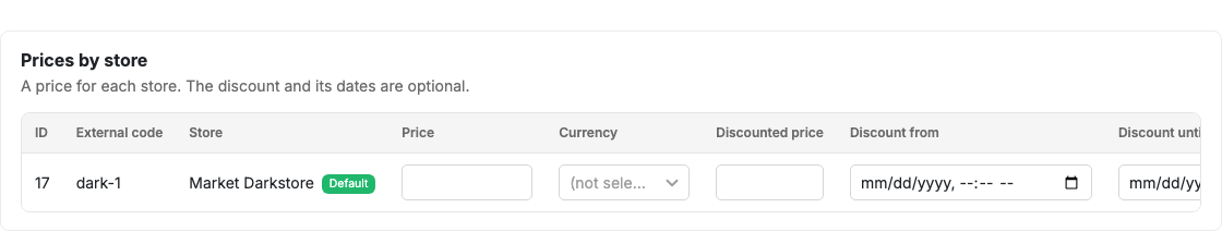 The Prices tab