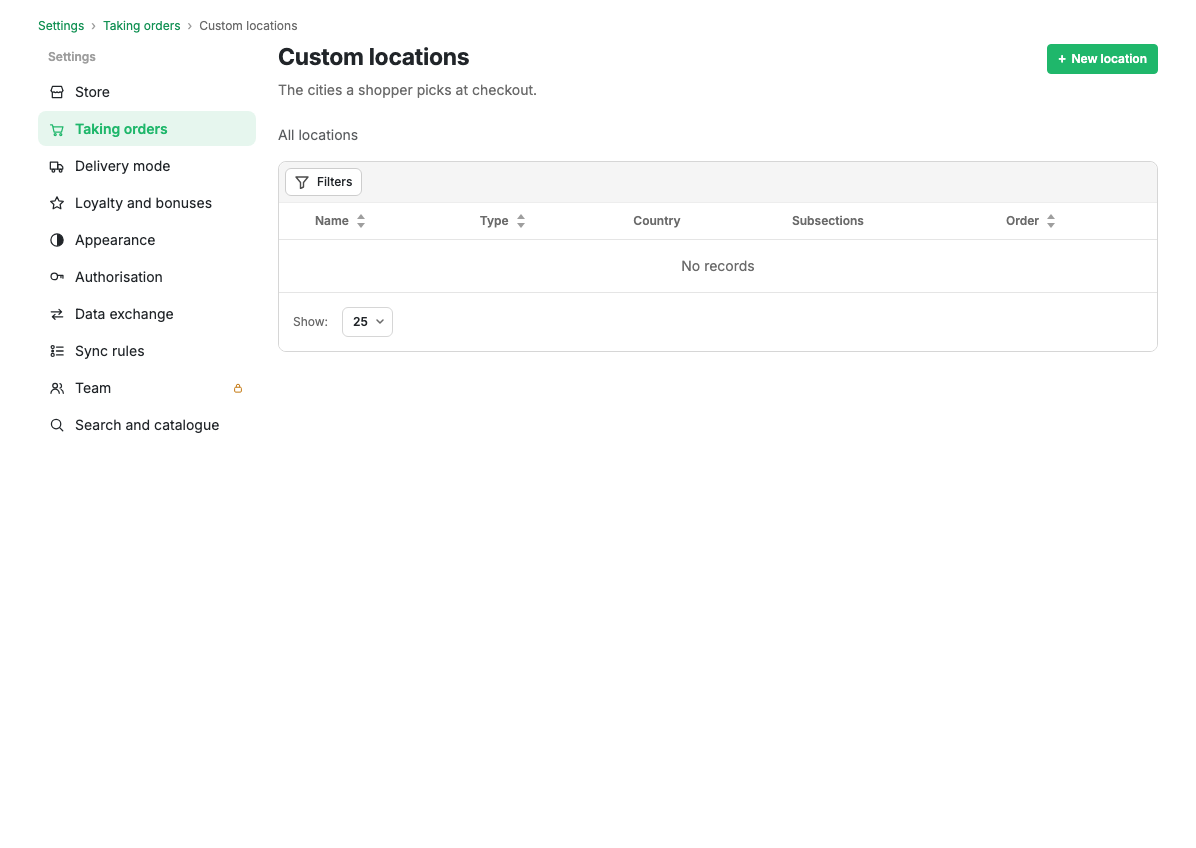 The list of custom locations